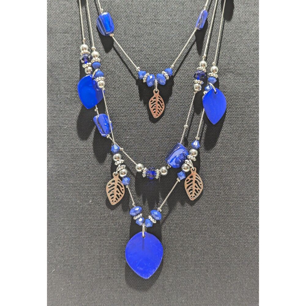 Royal Blue and Silver Triple Strand Necklace